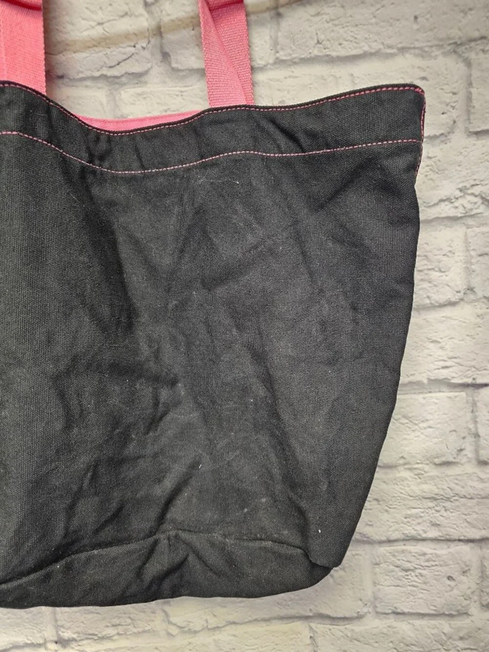 Victoria's Secret Black Pink Silver Shimmer Rhinestone Cloth Tote Open Bag